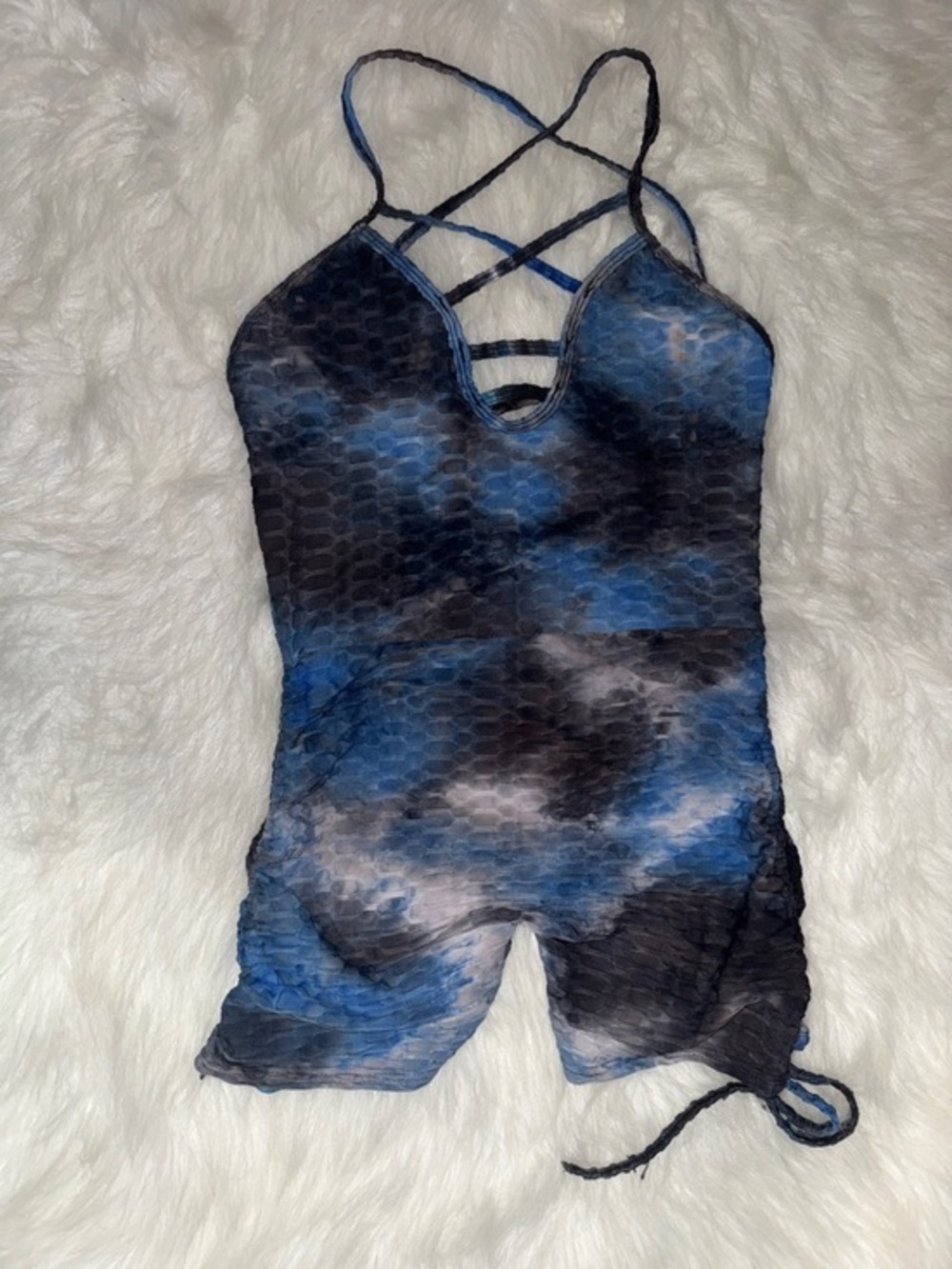 Blue Tie-Dye Crisscross Strappy Women's Romper